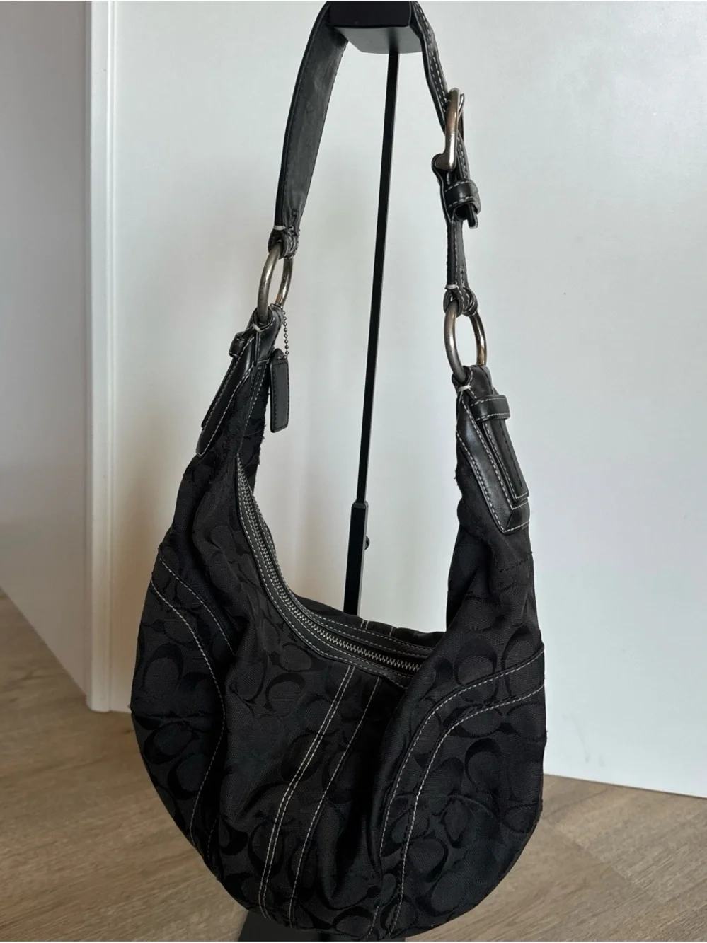 Coach Black Signature Hobo Shoulder Bag